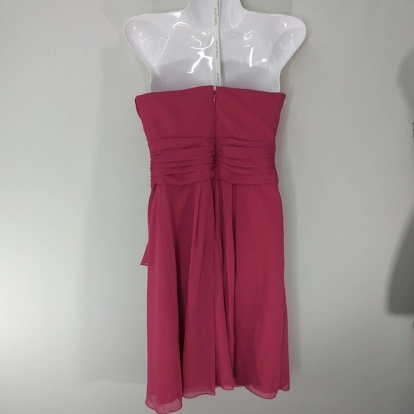 David's Bridal Crinkle Chiffon Front Cascade Pink Mini Dress‎ | SIZE 2 - Picture 5 of 10